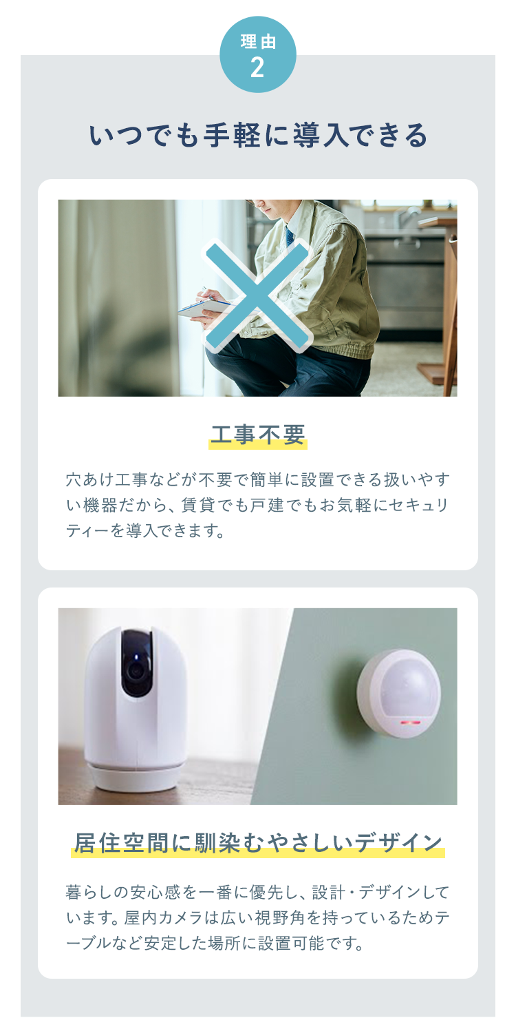 理由
2
いつでも手軽に導入できる